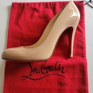 Christian Louboutin Fifi 100 Patent Leather Nude/Beige Heels W/ Red Bottom
